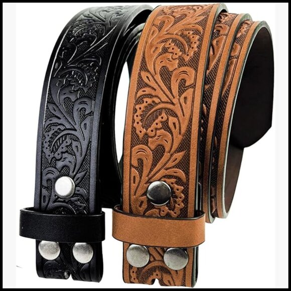 2 Pack Western Belt Straps Without Buckle PU Leather 1.5\